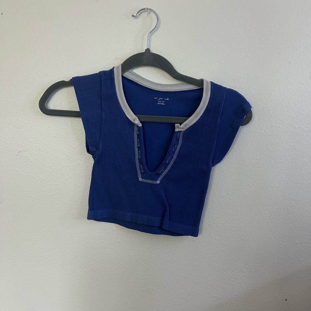 Urban Outfitters Blue Crop Top with Gray Trim